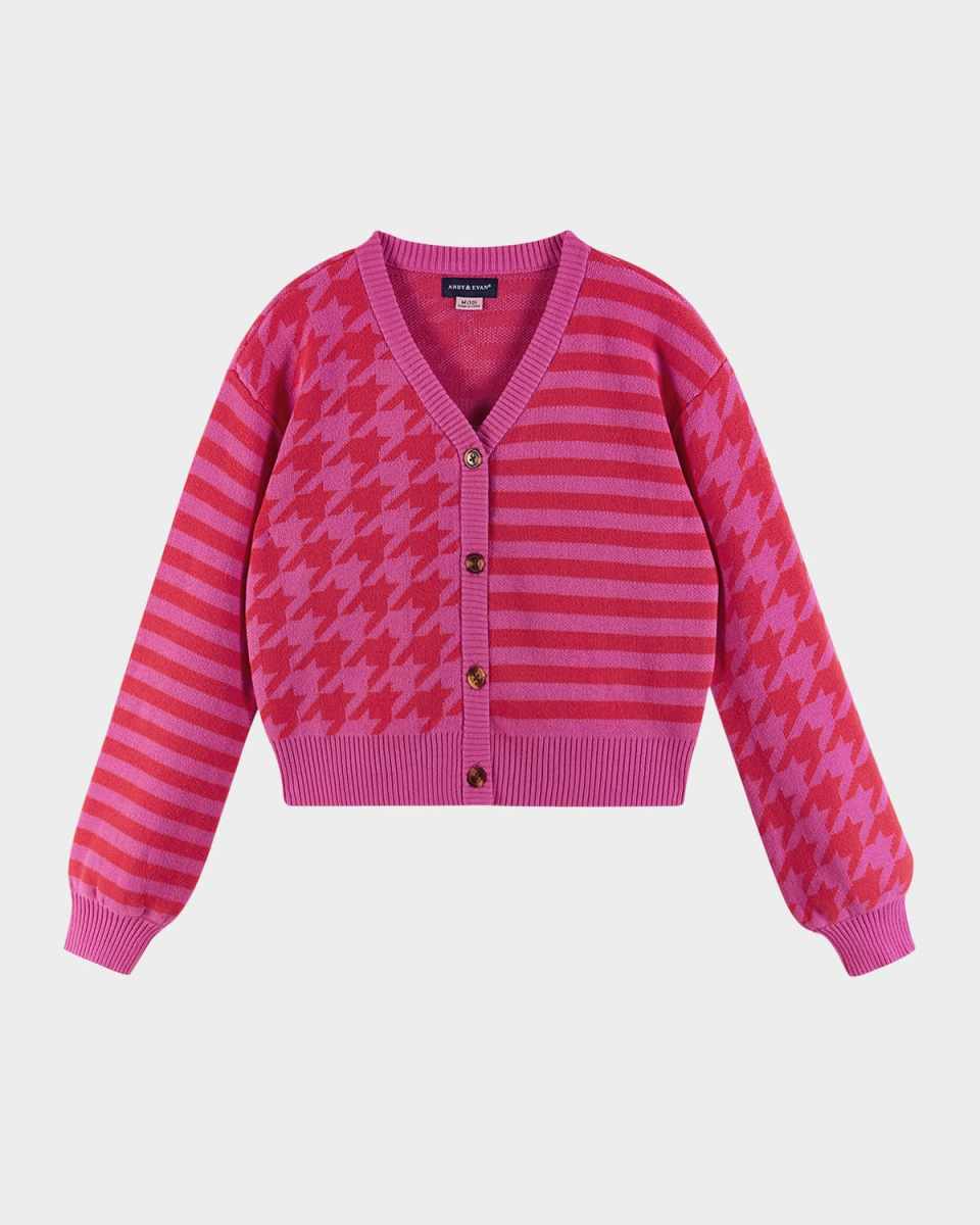 Girl's Houndstooth/Stripe Cropped Cardigan, Size 7-16